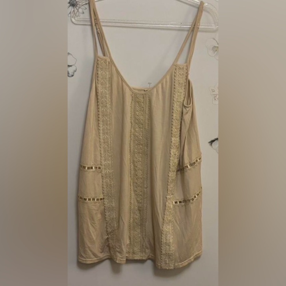 POL Lace Panel Boho Cami Tank Cream Boutique Top Size Small